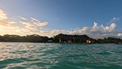 Bacalar Lagoon sunset panoramic view Video stock 229737806