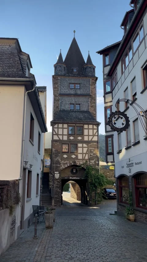 Bacharach, Germany, August 11, 2026 selective focus on charming old houses .. Stock Footage 345201570