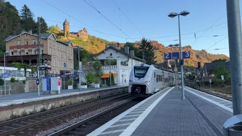Bacharach, Germany, August 12, 2026 selective focus railway station in Bach.. Stock Footage 344878243