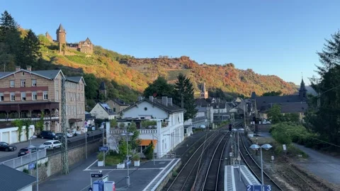Bacharach, Germany, August 12, 2026 selective focus railway tracks at Bacha.. Stock Footage 344878394
