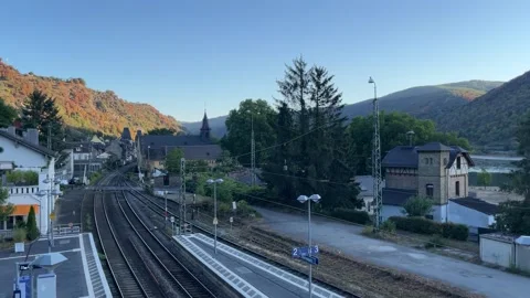 Bacharach, Germany, August 12, 2026 selective focus passenger railway stati.. Stock Footage 344878410