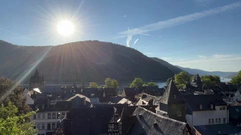 Bacharach, Germany, August 12, 2026 selective focus mountain landscape abov.. Stock Footage 344878629