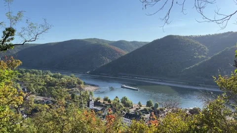 Bacharach, Germany, August 12, 2026 selective focus mountains overlooking B.. Stock Footage 344879144