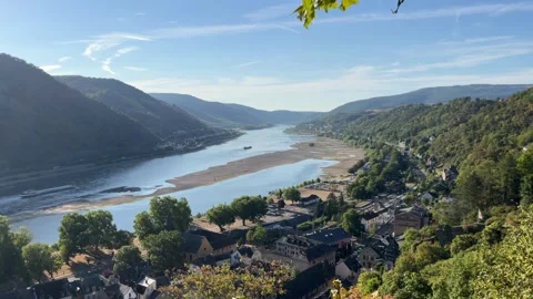 Bacharach, Germany, August 12, 2026 selective focus elevated view over Bach.. Stock Footage 344879238