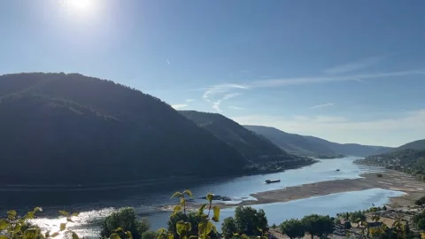 Bacharach, Germany, August 12, 2026 elective focus high angle view of Bacha.. Video stock 344879289