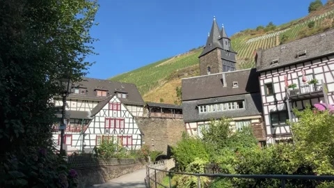 Bacharach, Germany, August 12, 2026 selective focus traditional houses in B.. Stock Footage 344879604