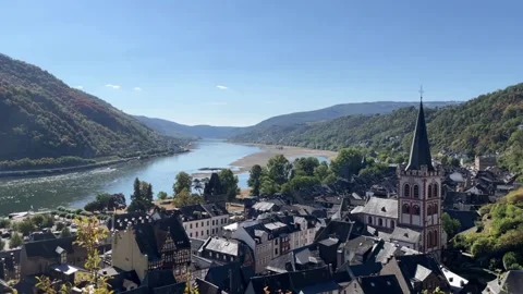 Bacharach, Germany, August 12, 2026 selective focus charming medieval stree.. Stock Footage 344954243