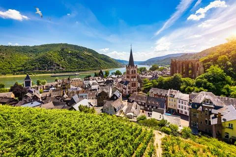 Bacharach panoramic view. Bacharach is a small town in Rhine valley in Rhin.. Stock Photos