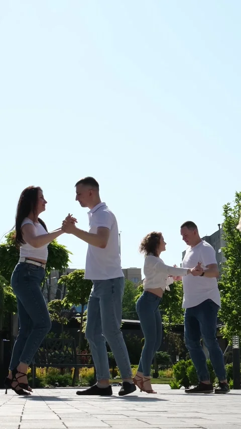 Bachata dance Professional artists dancing latin american dance in garden Stock Footage 281655434