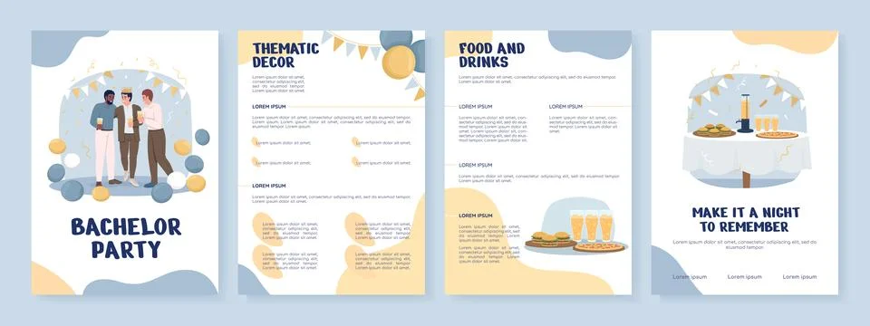 Bachelor party flat vector brochure editable template 스톡 일러스트