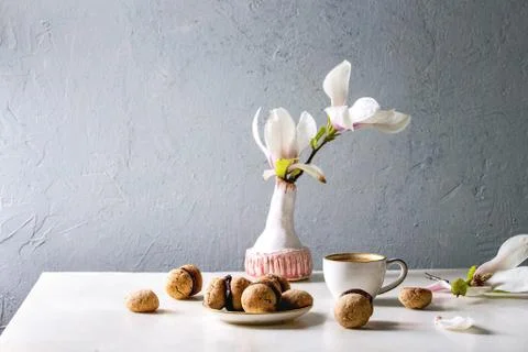 Baci di dama hazelnut biscuits Stock Photos