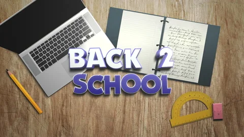Back 2 School with school elements and laptop Stock Footage 204020325