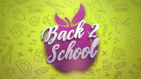 Back 2 School with school icons on apple Stock Footage 202106279