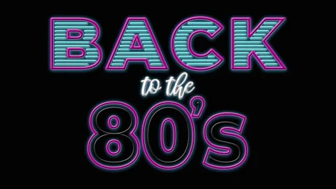 Back to the 80s neon blinking text on black background Stock Footage 133181430