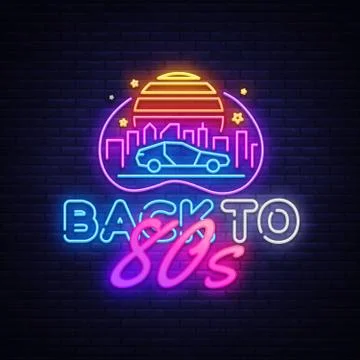 Back to the 80s neon sign vector. 80 s Retro style Design template neon sign Stock Illustration