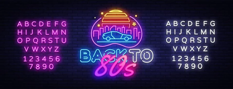 Back to the 80s neon sign vector. 80 s Retro style Design template neon sign イラスト素材
