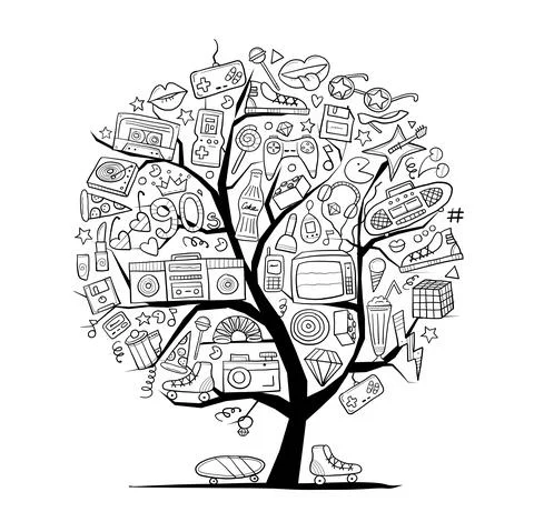 Back to the 90's. Art tree concept. Cool memories collection for your design Stock Illustration