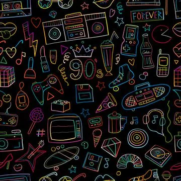 Back to the 90's. Cool memories collection. Seamless pattern for your design Stock Illustration