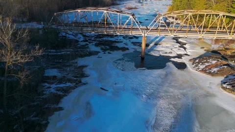 Back aerial view of old bridge Stock Footage 301261478