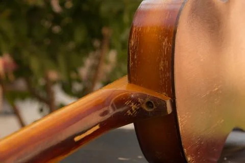 Back of aged guitar 스톡 사진