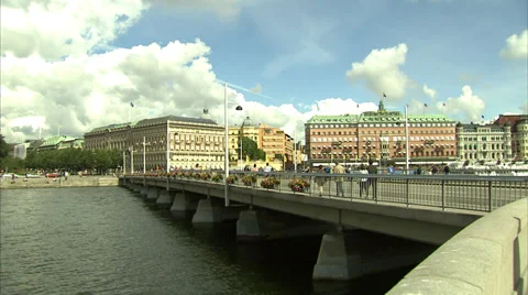 Back and forth pan of Stockholm's historic town centre Stock Footage 35110265