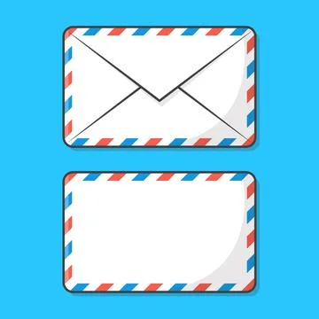 Back And Front Airmail Envelope Vector Icon Illustration. Post Envelope Fla.. Stock Illustration