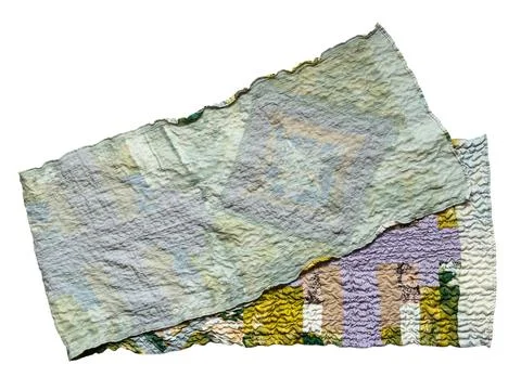 Back and front sides of patchwork scarf cutout Stockfoto's