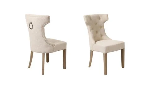 Back and front view of beige tufted dining chair on white background Stock Photos