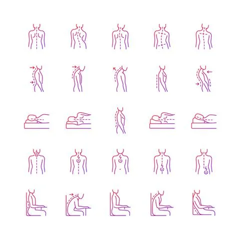 Back and posture problems gradient linear vector icons set Illustrazione stock