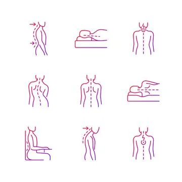 Back and posture problems gradient linear vector icons set Illustrazione stock