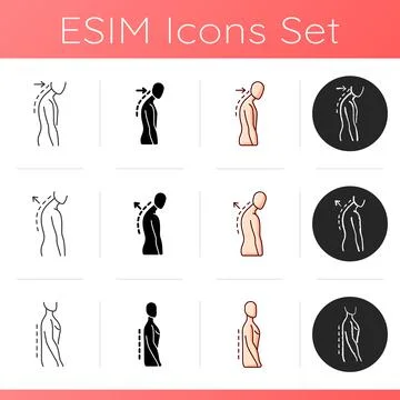 Back and posture problems icons set Illustrazione stock