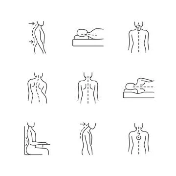Back and posture problems linear icons set Illustrazione stock
