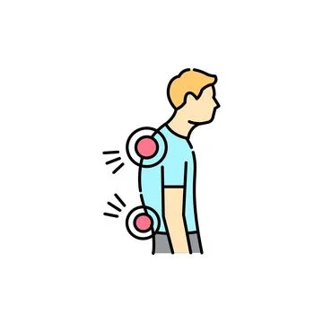 Back and posture problems. olor line icon. Computer-induced medical problem.  Stock Illustration