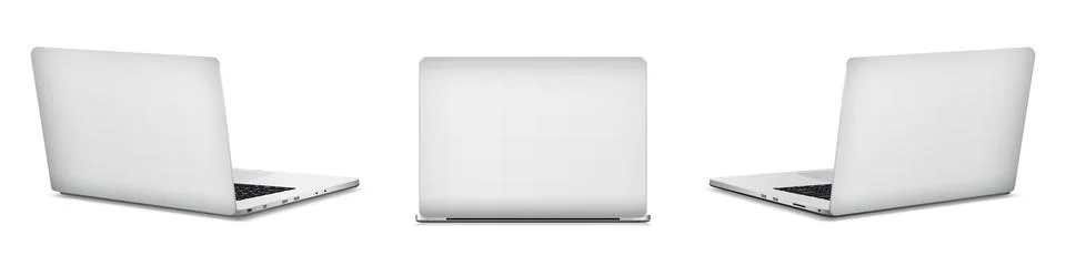 Back and side view of laptop computer isolated on white background 스톡 일러스트