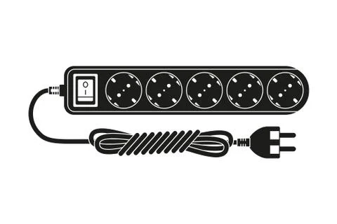 Back and white electric extension cord silhouette Stock Illustration
