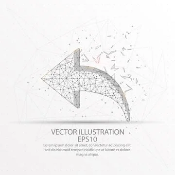 Back arrow low poly wire frame on white background. Stock Illustration