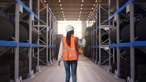 Back of Asian Female Engineer Waving Hand Saying Bye While Walking at Tire Stock Footage 341784661
