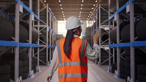 Back of Asian Female Engineer Waving Hand Saying Bye While Walking at Tire Stock Footage 341784705
