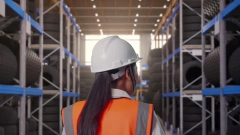 Back of Asian Female Engineer Waving Hand Saying Bye While Walking at Tire Stock Footage 341784731