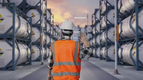 Back of Asian Male Engineer Waving Hand Saying Bye Stock Footage 340826528