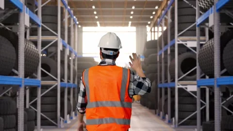Back of Asian Male Engineer Waving Hand Saying Bye While Walking at Tire Stock Footage 341783644