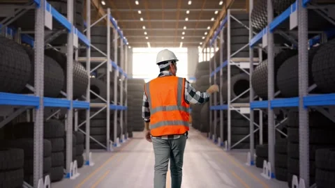 Back of Asian Male Engineer Waving Hand Saying Bye While Walking at Tire Stock Footage 341784412