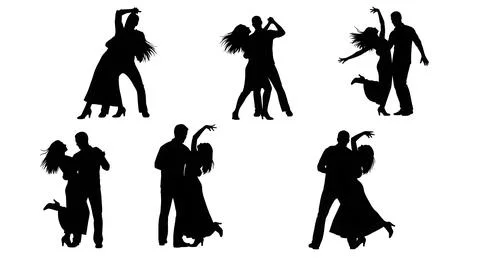 Back-to-Back Dancing Couple Silhouettes Stock Illustration