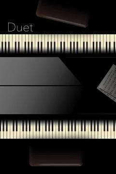 Back to back pianos seen from above are lined up for a duet performance in th Stock Illustration