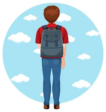 Back of backpacker simple character Stock Illustration