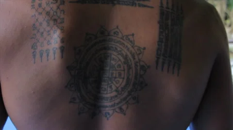 Back Bamboo Tattoos Buddhist Protection ... | Stock Video | Pond5