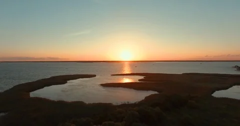 Back Bay - Sandbridge Virginia Beach Aerial Sunset Stock Footage 79212173
