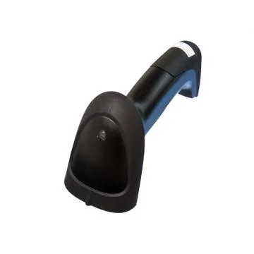 Back of black barcode scanner on white background Stock Photos