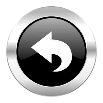Back black circle glossy chrome icon isolated. Stock Illustration