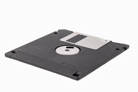 The back of a black floppy disk isolated on a white background 스톡 사진